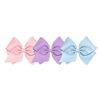 Wee Ones Girls' Mini King Bow 3 pc Set Solid Grosgrain Variety Pack on a WeeStay No-Slip Hair Clip - Light Pink, Light Orchid, and Millennium Blue