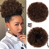 Rosmile Afro Puff Drawstring Ponytail Extension For Black Women Premium Medium Brown 4 80 Gram Short Synthetic Afro Puff Ponyt