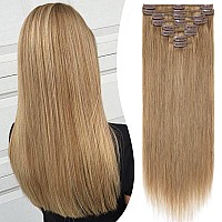 Snoilite Clip In Hair Extensions Human Hair Clip In Blonde Hair Short Length Full Head 8 Pieces 18 Clips 100 Real Silky Human