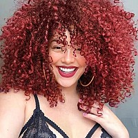 Rosmile Curly Wigs For Black Women Burgundy Synthetic African American Full Kinky Curly Afro Hair Wig With Bangs Free 1Pc Prof