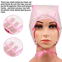 6 Pieces Hair Cap Highlighting Frosting Cap Highlight for Hair Cap Dye Color with Plastic Hooks Hair Coloring Salon Hairdressing Tool Kit Supplies (Pink)