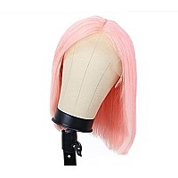 Silky Straight Pink Bob Wigs Brazilian Human Hair Hd Transparent 13X4 Lace Front Wigs Virgin Hair 180 Density Pre Plucked With