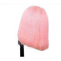 Silky Straight Pink Bob Wigs Brazilian Human Hair Hd Transparent 13X4 Lace Front Wigs Virgin Hair 180 Density Pre Plucked With