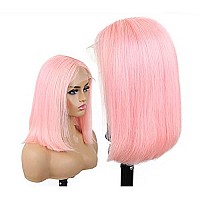 Silky Straight Pink Bob Wigs Brazilian Human Hair Hd Transparent 13X4 Lace Front Wigs Virgin Hair 180 Density Pre Plucked With