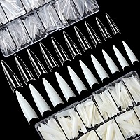 Febsnow 1000Pcs Long Stiletto Nail Tips Acrylic Nails Artificial Half False Flake Nail Tips 10Sizes With Clear Plastic Cases For