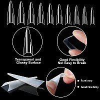 Febsnow 1000Pcs Long Stiletto Nail Tips Acrylic Nails Artificial Half False Flake Nail Tips 10Sizes With Clear Plastic Cases For