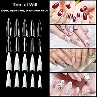 Febsnow 1000Pcs Long Stiletto Nail Tips Acrylic Nails Artificial Half False Flake Nail Tips 10Sizes With Clear Plastic Cases For