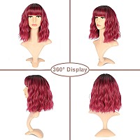 Vckovcko Ombre Color Natural Wavy Bob Wig With Air Bangs Short Bob Wigs Womens Shoulder Length Wigs Black To Pink Purple Curly