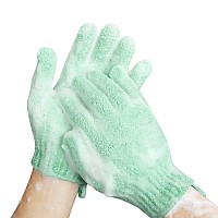 MIG4U Shower Exfoliating Scrub Gloves Medium to Heavy Bathing Gloves Body Wash Dead Skin Removal Deep Cleansing Sponge Loofah for Women and Men 1 Pair light green