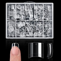 Buqikma 500PCS Short Nail Tips for Acrylic Nails - Clear False Short Artificial Tips for Manicure with Box(Pink Box with Tips)