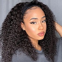 Eooma Headband Curly Human Hair Wigs For Black Women 10A 180% Density Brazilian Kinky Curly Wigs Scarf Gluelees Remy Hair