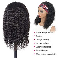 Eooma Headband Curly Human Hair Wigs For Black Women 10A 180% Density Brazilian Kinky Curly Wigs Scarf Gluelees Remy Hair