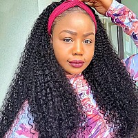 Eooma Curly Headband Wig Human Hair Wigs For Black Women 26 Inch Briazilian Scarf Wig No Gel Glueless Remy Curly None Lace Front