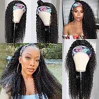 Eooma Curly Headband Wig Human Hair Wigs For Black Women 26 Inch Briazilian Scarf Wig No Gel Glueless Remy Curly None Lace Front