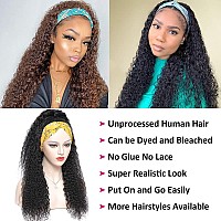 Eooma Curly Headband Wig Human Hair Wigs For Black Women 26 Inch Briazilian Scarf Wig No Gel Glueless Remy Curly None Lace Front