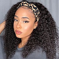 Eooma Glueless Wigs Human Hair Headband Wig Human Hair Half Wig For Black Women 18 Inch Briazilian Curly Scarf Wig No Gel Remy