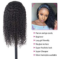 Eooma Glueless Wigs Human Hair Headband Wig Human Hair Half Wig For Black Women 18 Inch Briazilian Curly Scarf Wig No Gel Remy