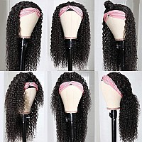 Eooma Glueless Wigs Human Hair Headband Wig Human Hair Half Wig For Black Women 18 Inch Briazilian Curly Scarf Wig No Gel Remy