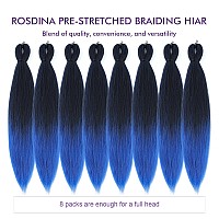 Rosdina Prestretched Braiding Hair 28 Inch 8 Packs Ombre Blue Long Braiding Hair For Twist Or Box Braids Yaki Texture Hot Wa