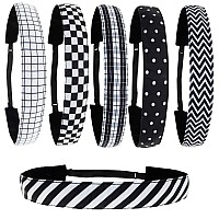 Frog Sac 6 Black And White Headbands For Girls Adjustable Elastic Nonslip Headband Pack For Women Grosgrain Fashion Sport Head