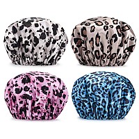 Amazerbath Shower Caps For Women 4 Pcs Waterproof Bath Caps Elastic And Reusable Shower Hair Cap Double Layers Hair Cap Envi