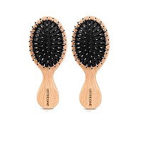 2Pcs Hair Brush Mini Boar Bristle Hairbrush For Thick Curly Thin Long Short Wet Or Dry Hair Detangle Massage Add Shine Pocket T