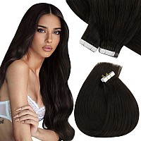 Sunny Hair Tape In Human Hair Extensions Brown 28Inch Tape In Real Hair Extensions Invisible Darkest Brown Hair Extensions Real