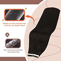 Sunny Hair Tape In Human Hair Extensions Brown 28Inch Tape In Real Hair Extensions Invisible Darkest Brown Hair Extensions Real