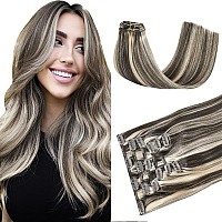 Huayi Clip In Hair Extensions Human Hair Dark Brown To Blonde Highlight Brown Remy Hair 22Inch 70G 2P613 7Pcs Clip Ins22In 7Pc