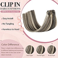 Huayi Clip In Hair Extensions Human Hair Dark Brown To Blonde Highlight Brown Remy Hair 22Inch 70G 2P613 7Pcs Clip Ins22In 7Pc