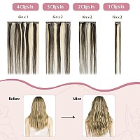 Huayi Clip In Hair Extensions Human Hair Dark Brown To Blonde Highlight Brown Remy Hair 22Inch 70G 2P613 7Pcs Clip Ins22In 7Pc