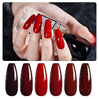 Gaoy Burgundy Red Gel Nail Polish Set Of 6 Colors Including Black Glitter Red Gel Polish Kit U V Led Soak Off Nail Polish Home D