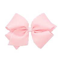 Wee Ones Girls Grosgrain Hair Bow With Contrasting Moonstitch Edge And Wrap On A Weestay Hair Clip King Light Pink With White