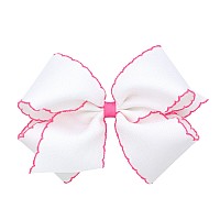 Wee Ones Girls Grosgrain Hair Bow With Contrasting Moonstitch Edge And Wrap On A Weestay Hair Clip King White With Hot Pink