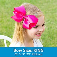 Wee Ones Girls Grosgrain Hair Bow With Contrasting Moonstitch Edge And Wrap On A Weestay Hair Clip King White With Hot Pink