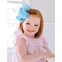 Wee Ones Girls Grosgrain Hair Bow With Contrasting Moonstitch Edge And Wrap On A Weestay Hair Clip King White With Hot Pink