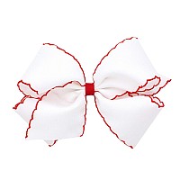 Wee Ones Girls Grosgrain Hair Bow With Contrasting Moonstitch Edge And Wrap On A Weestay Hair Clip King White With Red