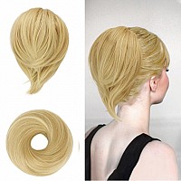 BARSDAR Hair Bun Ponytail Extension, Straight Synthetic Hairpiece Fully Short Ponytail Bun Extensions Hair Accessories Elastic Easy Scrunchie for Women (Beige Blonde Mix Buttery Blonde Evenly)