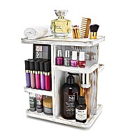 Sorbus 360 Makeup Organizer Grey Rustic Wood Storage Carousel For Cosmetics Make Up Skin Care Organizer Rotating Makeup Or