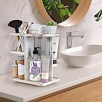 Sorbus 360 Makeup Organizer Grey Rustic Wood Storage Carousel For Cosmetics Make Up Skin Care Organizer Rotating Makeup Or