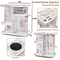 Sorbus 360 Makeup Organizer Grey Rustic Wood Storage Carousel For Cosmetics Make Up Skin Care Organizer Rotating Makeup Or