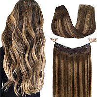 Goo Goo Wire Hair Extensions Human Hair 4274 Chocolate Brown With Caramel Blonde Balayage 12Inch 70G Invisible Wire Hair Ext