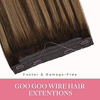 Goo Goo Wire Hair Extensions Human Hair 4274 Chocolate Brown With Caramel Blonde Balayage 12Inch 70G Invisible Wire Hair Ext