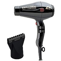 Parlux 3800 Eco Friendly Ionic and Ceramic Black Hair Dryer and M Hair Designs Hot Blow Attachment Black (Bundle 2 Items)