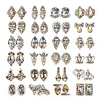 48pcs Nail Crystal AB Rhinestones, Nail Diamonds Glass Metal Gems Jewels Stones for 3D Nails Art Decoration(24 Styles)