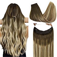 Goo Goo Wire Hair Extensions Human Hair 38613 Walnut Brown With Ash Brown And Bleach Blonde Balayage 12Inch 70G Invisible Wi