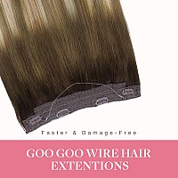 Goo Goo Wire Hair Extensions Human Hair 38613 Walnut Brown With Ash Brown And Bleach Blonde Balayage 12Inch 70G Invisible Wi