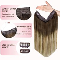 Goo Goo Wire Hair Extensions Human Hair 38613 Walnut Brown With Ash Brown And Bleach Blonde Balayage 12Inch 70G Invisible Wi