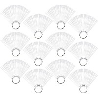 Hedume 12 Set Total 600 Tips Clear Nail Swatches Sticks With Metal Screw Split Ring Holder Transparent Fanshaped Nail Art Tips