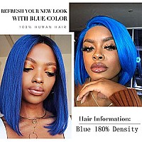 Blue Lace Front Bob Wigs Human Hair For Women 13X4 Hd Transparent Bob 12 Pre Plucked With Baby Hair Bleached Knots Middle Part